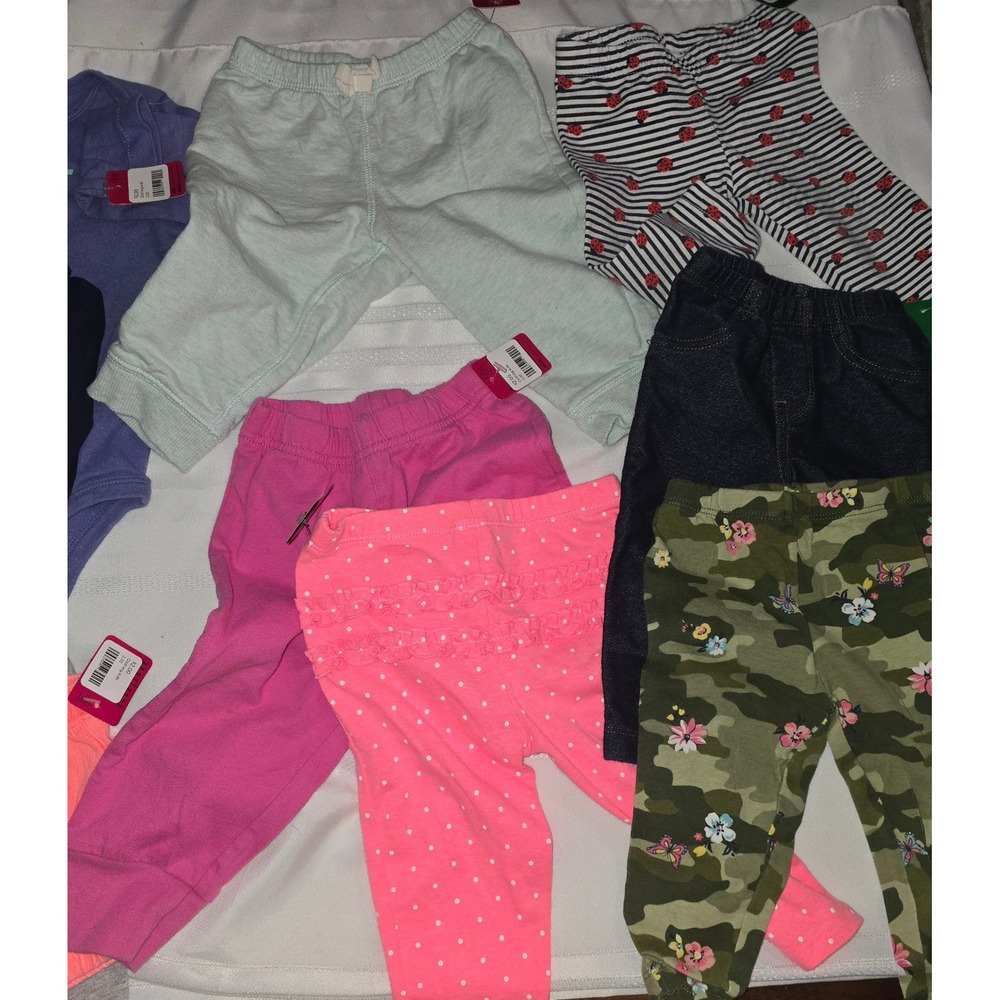 Baby lot 14 total. Carters Leggings Bodysuits Rompers Overalls Multicolored 9m